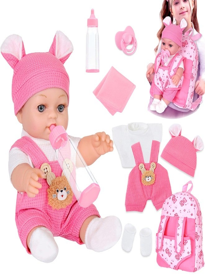 DOTVOSY 12" Baby Doll With Bear Pattern Backpack Carrier In Gift Box,12 Inch Realistic Baby Dolls With Clothes And Accessories Hanky Pacifier Bottle Pretend Baby Care Toy Collection For Child Toddler 3+ Gifts - Image 1