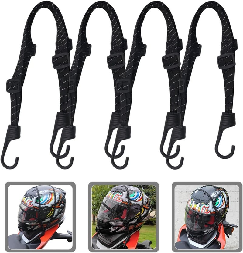 SOLUSTRE 4pcs Motorcycle Luggage Nylon Strap 60cm Adjustable Elastic Cord with Hooks for Helmet Cargo Securing and Rear Seat Fixing Black Bungee Tie-Downs for Travel - Image 3