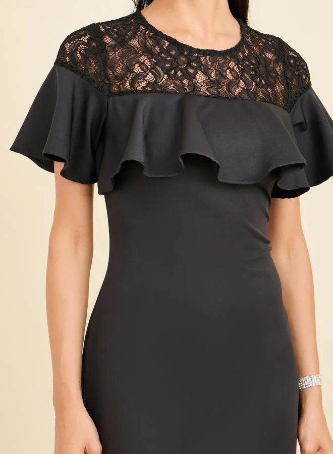 Styli Lace Ruffle Midi Dress
