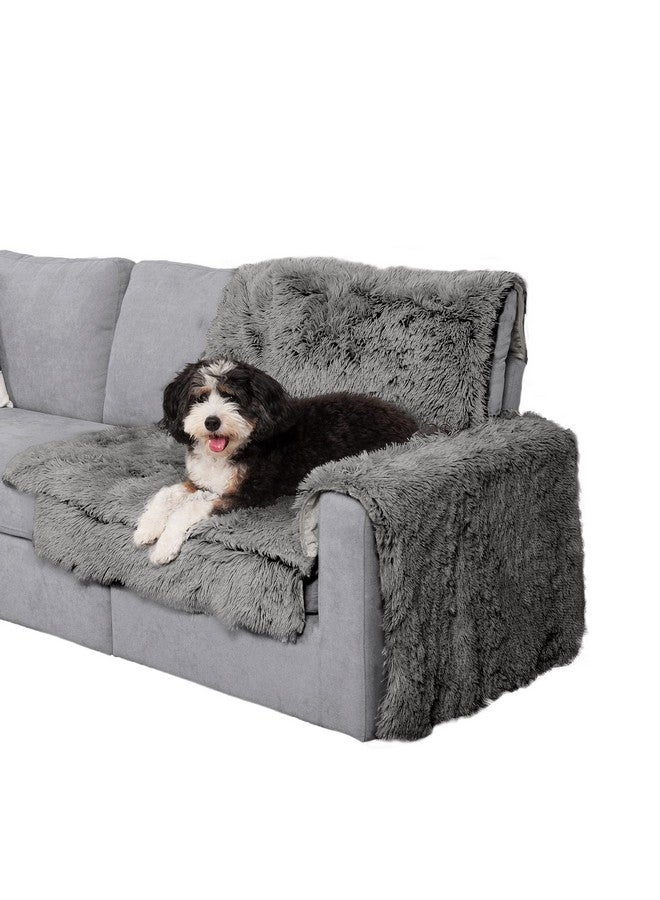 غطاء وسادة زاوية من فورهافن للكلاب والقطط، قابل للغسل، للأرائك والأرائك المقطعية والأرائك على شكل حرف L - غطاء زاوية طويل من الفرو الصناعي المشعر من سناجل سبوت - رمادي، مقاس واحد - Image 1