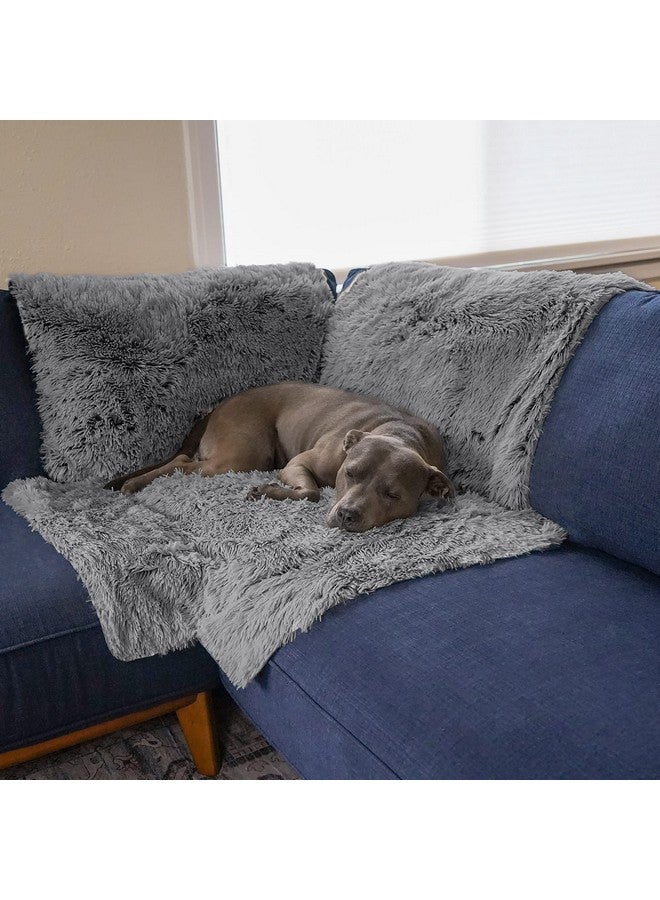 غطاء وسادة زاوية من فورهافن للكلاب والقطط، قابل للغسل، للأرائك والأرائك المقطعية والأرائك على شكل حرف L - غطاء زاوية طويل من الفرو الصناعي المشعر من سناجل سبوت - رمادي، مقاس واحد - Image 2