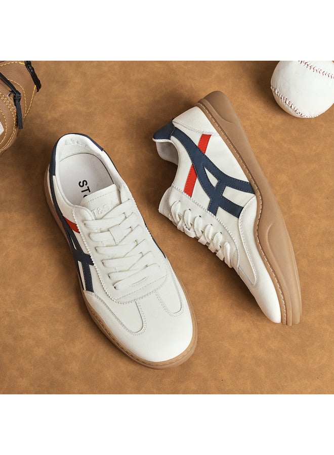 St&sat Men's Shoes, Fashionable And Simple Sneakers, Color-block Training Shoes For Men, Retro Breathable Casual Shoes, White - Image 4
