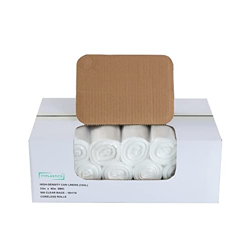 TYPLASTICS 33 Gallon Clear Trash Can Liners - 33" x 40" - High Density Garbage Bags - Case of 500 - Multipurpose for Office, Outdoor, Recycling, Industrial and Commercial - Image 1
