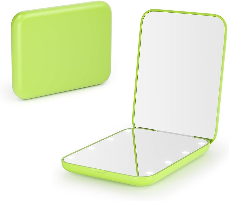 Kintion Pocket Mirror, 1X/3X Magnification LED Compact Travel Makeup Mirror with Light, Lightgrren - Image 1