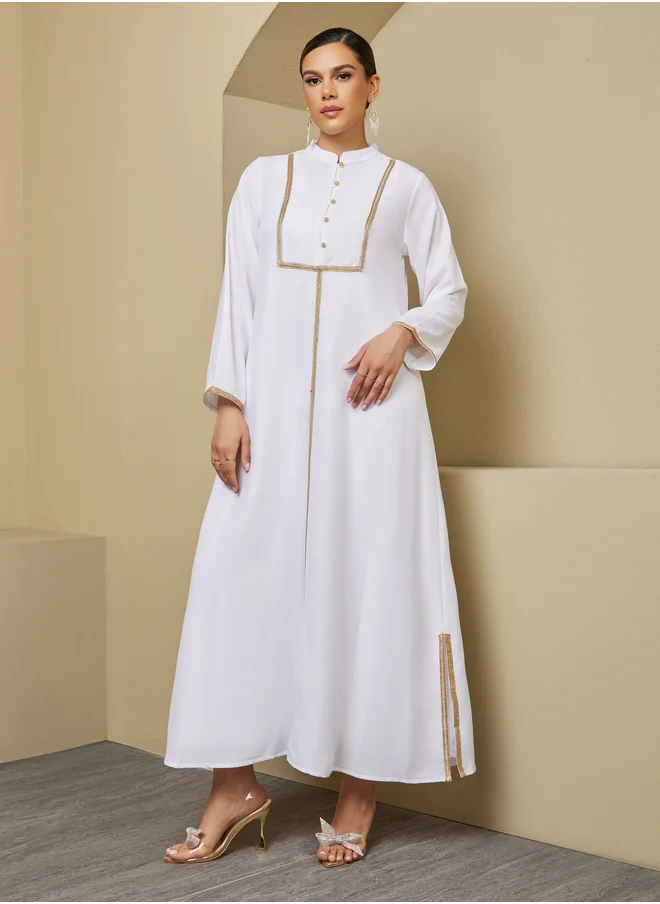 ستايلي Lace Detail Buttoned Mandarin Collar A-Line Jalabyia