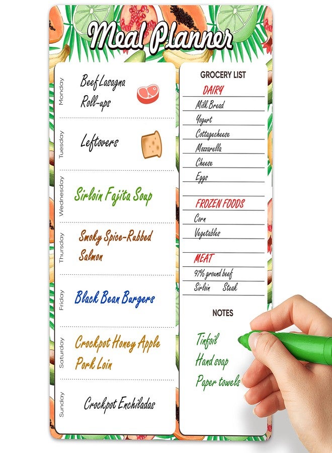 JUZARI Magnetic Meal Planner for Refrigerator - A4-8.5 x 12 Weekly Menu Magnet Fridge Menu Board with Dry Erase Grocery List - Image 1