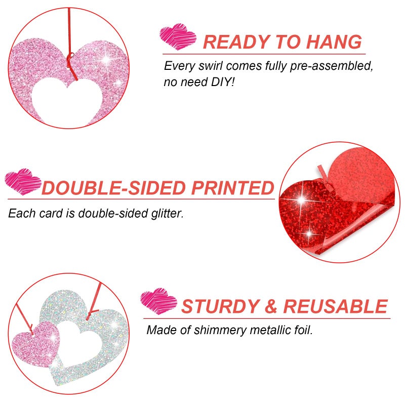 INPLUSTOP 36PCS Valentine's Day Decorations Glitter Heart Hanging Swirls, Red Pink Silver Heart Hanging Decorations, No DIY Valentines Day Hanging Swirl, Valentine's Decor Party Supplies - Image 4
