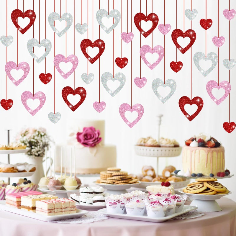 INPLUSTOP 36PCS Valentine's Day Decorations Glitter Heart Hanging Swirls, Red Pink Silver Heart Hanging Decorations, No DIY Valentines Day Hanging Swirl, Valentine's Decor Party Supplies - Image 5