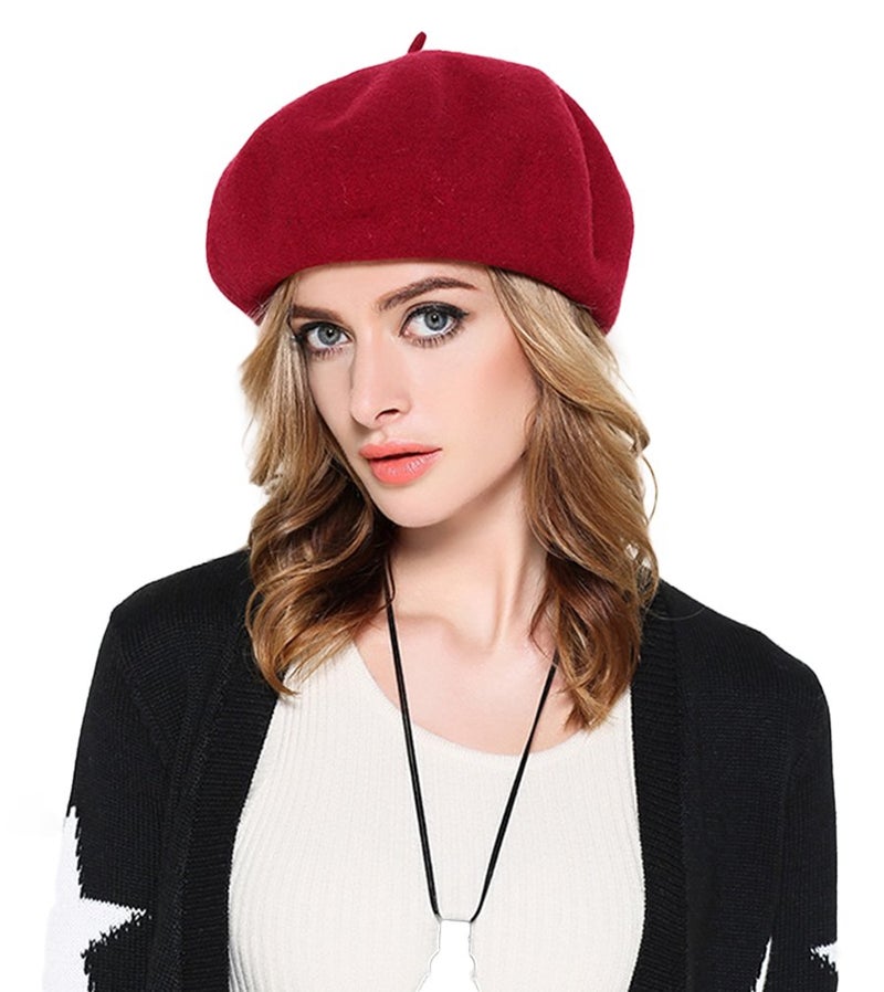 AIYUE Women Men Beanie Hat Wool Warm French Beret Solid Color Artist Painter Fancy Dress Costumes Navy Blue/Wine Red - Image 5