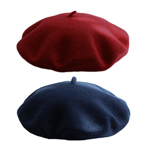 AIYUE Women Men Beanie Hat Wool Warm French Beret Solid Color Artist Painter Fancy Dress Costumes Navy Blue/Wine Red - Image 1