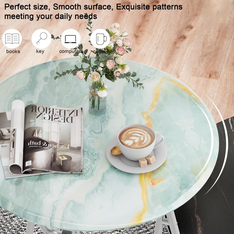 Fleecy day Folding TV Trays, Round Tray Table, Small Foldable Table with Light Weight, Portable Dinner Table for Eating, Snack Side Trays Table, 17.5 x 17.5 x 26 in (Ocean Blue Marble) - Image 3
