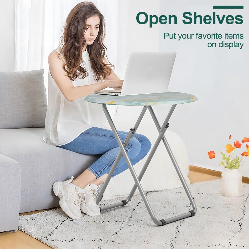 Fleecy day Folding TV Trays, Round Tray Table, Small Foldable Table with Light Weight, Portable Dinner Table for Eating, Snack Side Trays Table, 17.5 x 17.5 x 26 in (Ocean Blue Marble) - Image 5