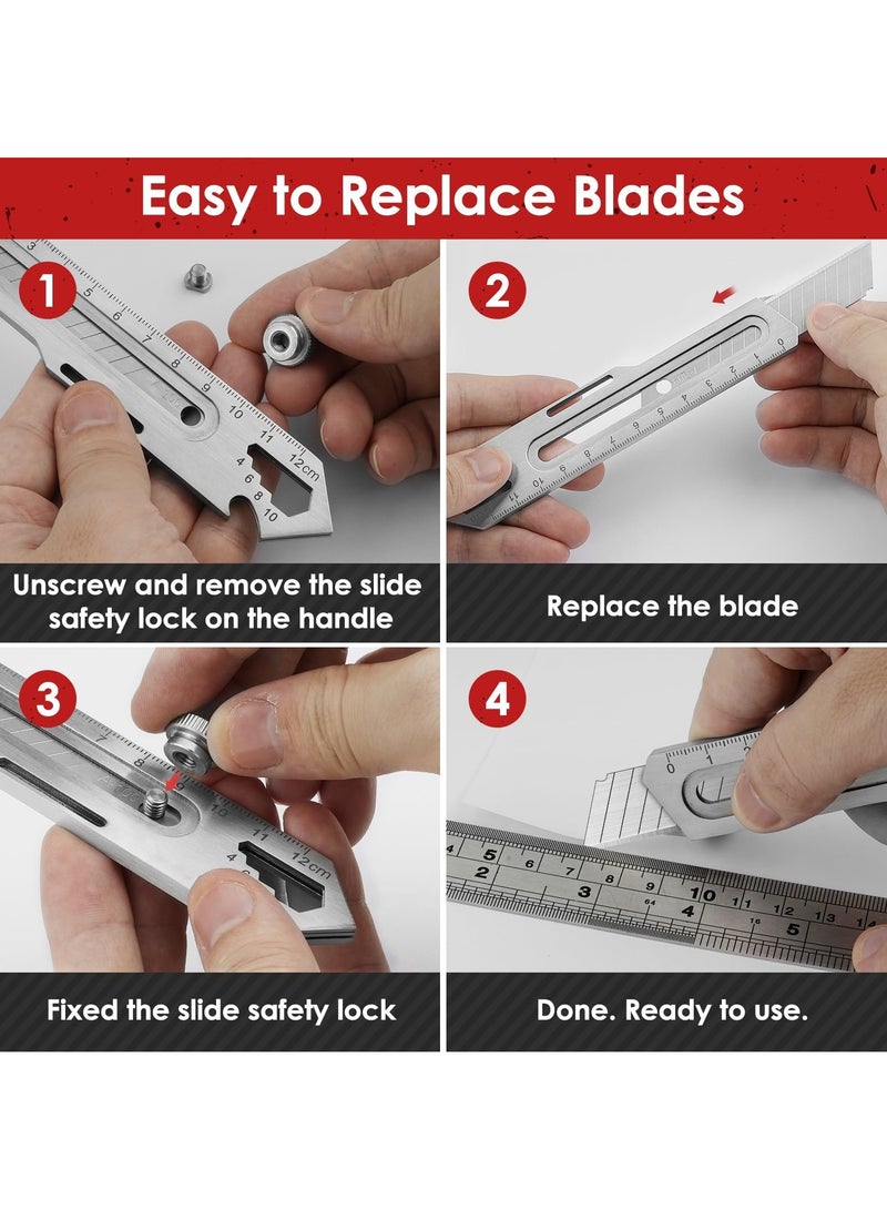 SOLARAE 2 Pcs Utility Knife, Stainless Steel Retractable Box Cutter, Multifunctional Utility Knife with 10 Pcs Replaceable Blades for Office, Home, School - Image 2