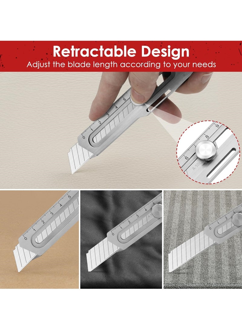 SOLARAE 2 Pcs Utility Knife, Stainless Steel Retractable Box Cutter, Multifunctional Utility Knife with 10 Pcs Replaceable Blades for Office, Home, School - Image 3