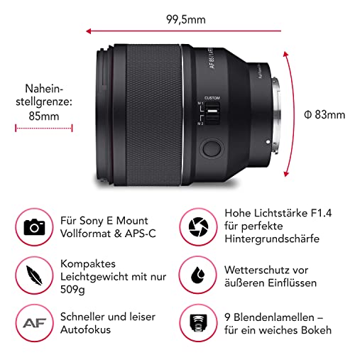Samyang AF 85mm F1.4 FE II Lens for Sony E, Black - Image 3