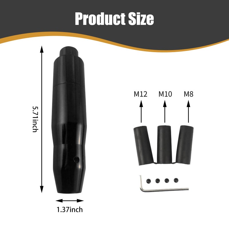 pinflaw 1 PC Automatic Gear Shift Lever 57 Alloy Easy to Control Smooth EasyGrip Trim Shift Lever Head with M8M10M12 Adapter Modification Accessory for Automatic Transmission Cars Black - Image 4