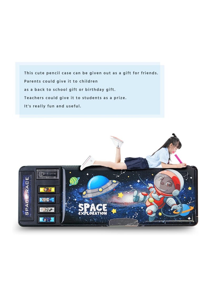 Excefore Pop Up Astronaut Pencil Case for Kids, Multifunction Stationery Organizer Box for Boys, Double-Sided Pencil Case, Cute Cartoon Pen Box Organizer Stationery with Sharpener, Schedule, Whiteboard - Image 4