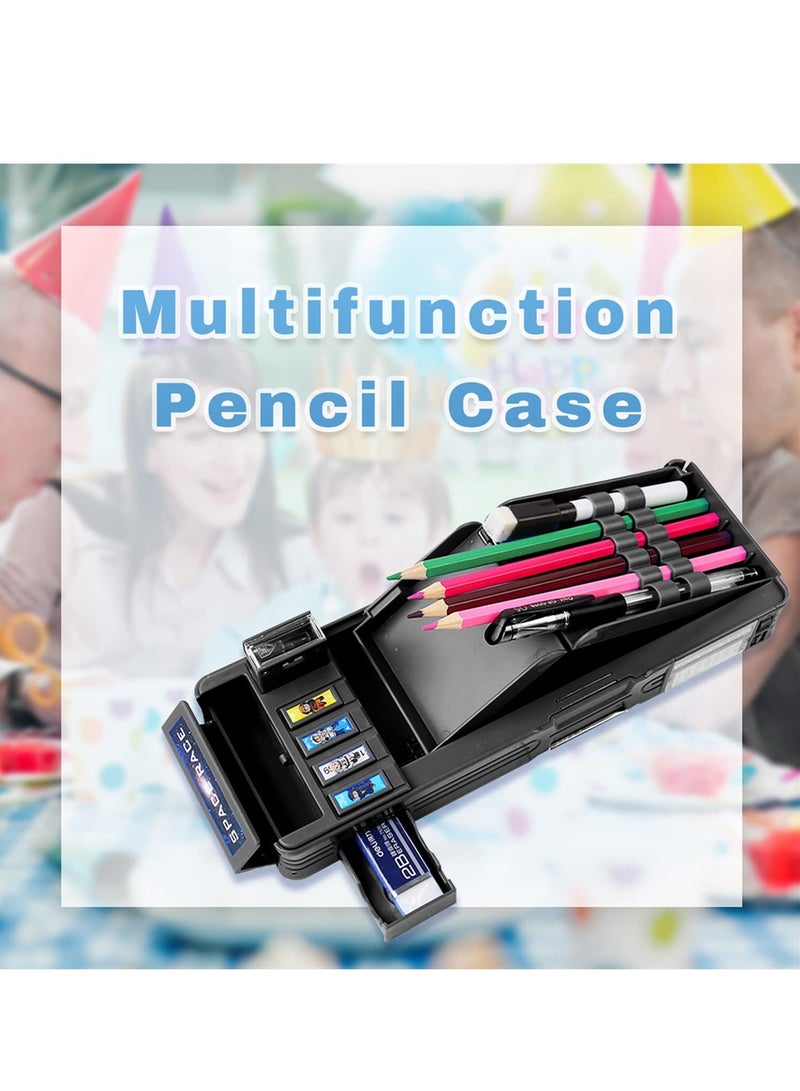Excefore Pop Up Astronaut Pencil Case for Kids, Multifunction Stationery Organizer Box for Boys, Double-Sided Pencil Case, Cute Cartoon Pen Box Organizer Stationery with Sharpener, Schedule, Whiteboard - Image 2