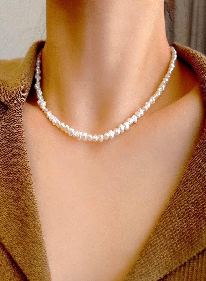 HENGSHENG Natural Pearls Choker Necklace for Women Freshwater Baroque Pearl Strand Necklace Chain Cultured Baroque Pearl 925 Sterling Silver Clasp Choker(White, 5-6mm, Silver Clasp) - Image 2