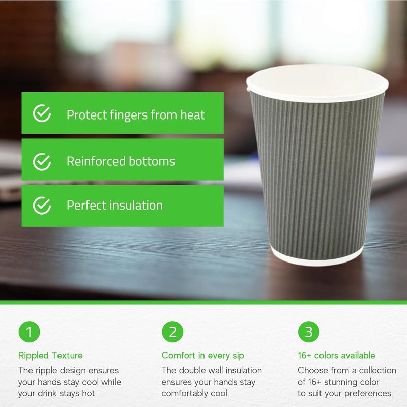 Restaurantware Restaurantware12 Ounce Disposable Coffee Cups 500 Ripple Wall Hot Cups For Coffee  Lids Sold Separately Rolled Rim Gray Paper Insulated Coffee Cups For Hot Coffee Tea And More  - Image 2
