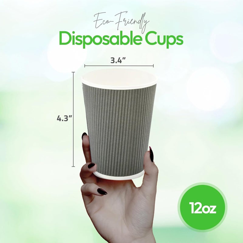 Restaurantware Restaurantware12 Ounce Disposable Coffee Cups 500 Ripple Wall Hot Cups For Coffee  Lids Sold Separately Rolled Rim Gray Paper Insulated Coffee Cups For Hot Coffee Tea And More  - Image 3
