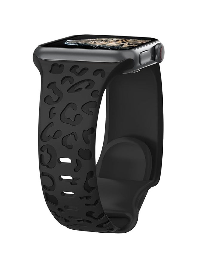Generic - Leopard Engraved Silicone Watch Band Compatible with Apple Watch Band 38mm 40mm 41mm Soft Cheetah Waterproof Sport Strap Wristbands for iWatch Series 8 7 6 5 4 3 2 1 SE (Black) - Image 1
