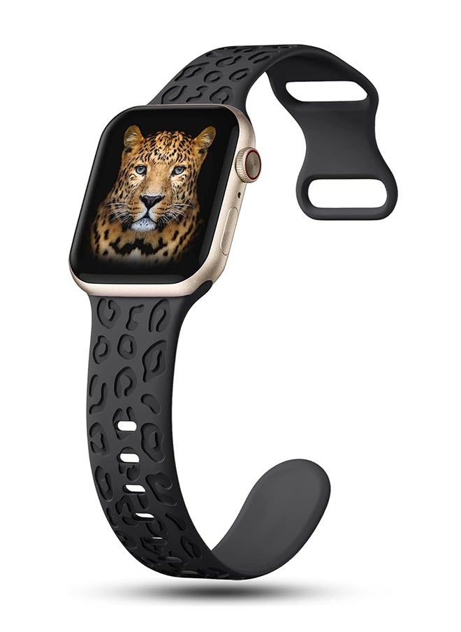 Generic - Leopard Engraved Silicone Watch Band Compatible with Apple Watch Band 38mm 40mm 41mm Soft Cheetah Waterproof Sport Strap Wristbands for iWatch Series 8 7 6 5 4 3 2 1 SE (Black) - Image 1