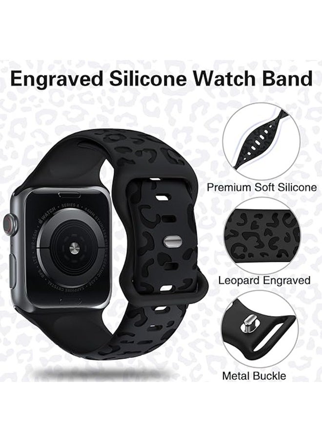 Generic - Leopard Engraved Silicone Watch Band Compatible with Apple Watch Band 38mm 40mm 41mm Soft Cheetah Waterproof Sport Strap Wristbands for iWatch Series 8 7 6 5 4 3 2 1 SE (Black) - Image 1