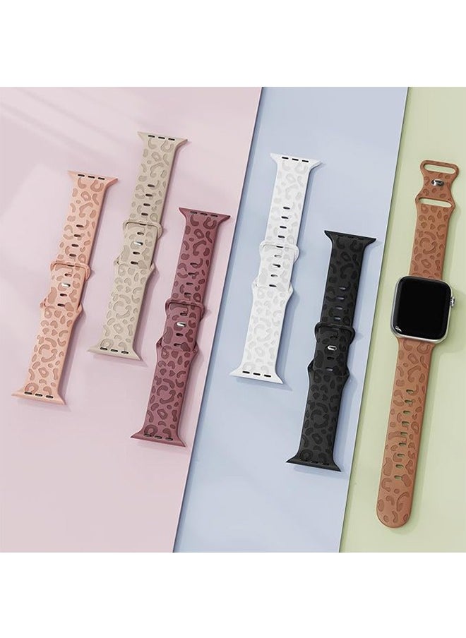 Generic - Leopard Engraved Silicone Watch Band Compatible with Apple Watch Band 38mm 40mm 41mm Soft Cheetah Waterproof Sport Strap Wristbands for iWatch Series 8 7 6 5 4 3 2 1 SE (Black) - Image 1
