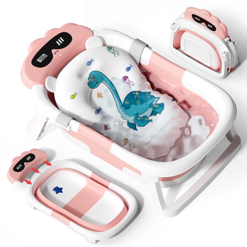 AVIDOR Baby BathtubCollapsible Bathtub for Newborn to ToddlerDurable Essential Infant Bath TubPortable Travel Baby Tub with Soft Bath NetNoSlip Feet and Dinosaur Shaped Pink - Image 2