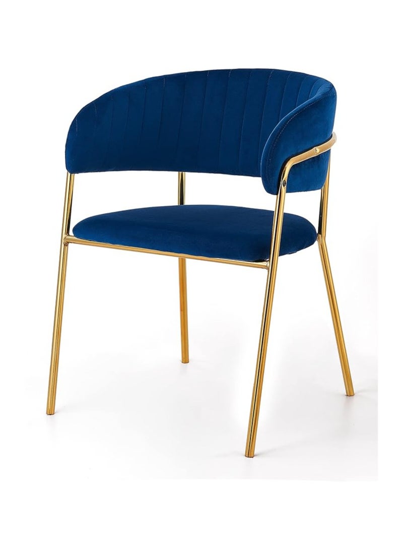 Poppins Home Poppins HOME Modern Comfortable Velvet Living Room Chair Gold Legs Dining Chair XD331 (Blue)  - Image 1