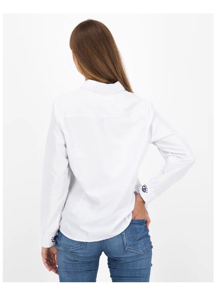 Nour B Art Hand-painted Women Shirt Long Sleeves Signature Blue Eye - Image 4