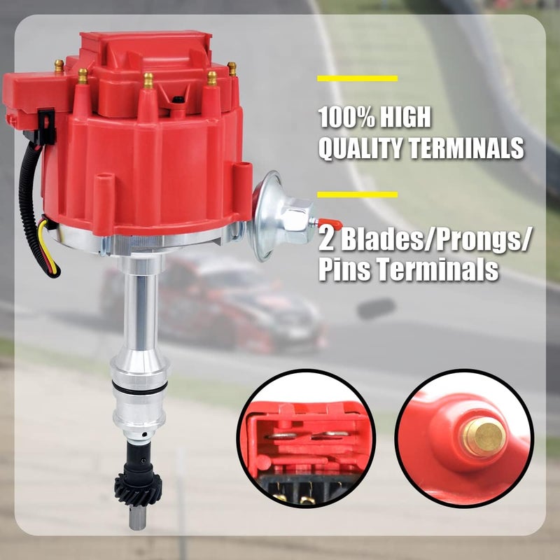 MAS Performance HEI Ignition Distributor w/Cap & Rotor and Spark plug Wire set Compatible with Ford 351 400 460 HEI 65000 Volt Coil KA-1046013 PE332U JM6506BL 351CBLHEI0(Red HEI Kit) - Image 2