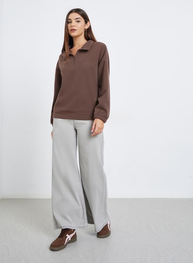 ستايلي سويت شيرت فليس بسحاب نصف الطول - Image 2