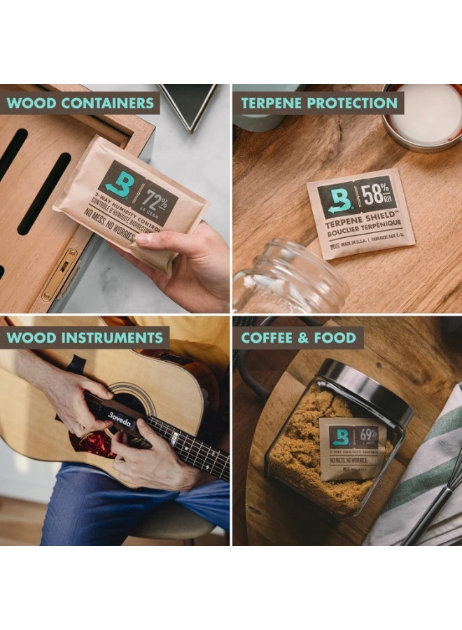 بوفيدا عبوات التحكم في الرطوبة ثنائية الاتجاه من بوفيدا 62% RH (عبوة من 12 قطعة) - مقاس 67 لتخزين الأعشاب - تمنع فقدان التربين والجفاف الزائد - مغلفة بشكل فردي - Image 4