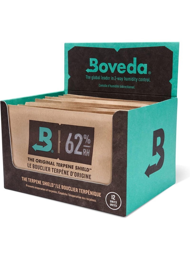 بوفيدا عبوات التحكم في الرطوبة ثنائية الاتجاه من بوفيدا 62% RH (عبوة من 12 قطعة) - مقاس 67 لتخزين الأعشاب - تمنع فقدان التربين والجفاف الزائد - مغلفة بشكل فردي - Image 1