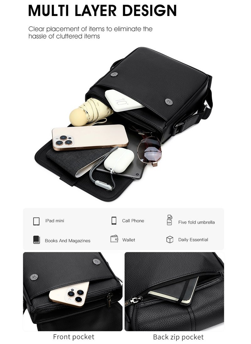 RAHALA 9506-1 Leather Modern Shoulder Work Travel Everyday Use Organized Stylish Crossbody bag - Black  - Image 3