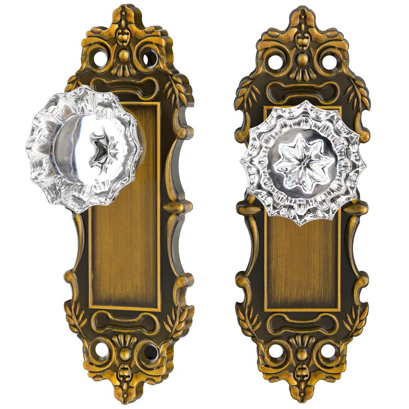 CEYMIO Gold Dummy Door Knobs Interior Brass 2 Pack Doorknob Crystal Glass Closet Door Handle Vintage Door Pulls for Pantry Door Hallway - Image 2