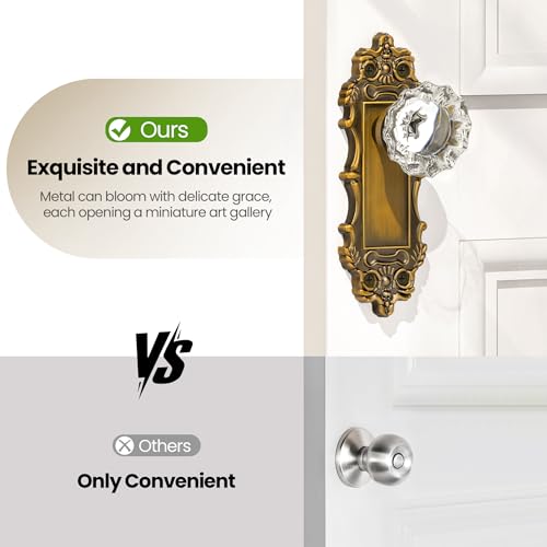 CEYMIO Gold Dummy Door Knobs Interior Brass 2 Pack Doorknob Crystal Glass Closet Door Handle Vintage Door Pulls for Pantry Door Hallway - Image 3