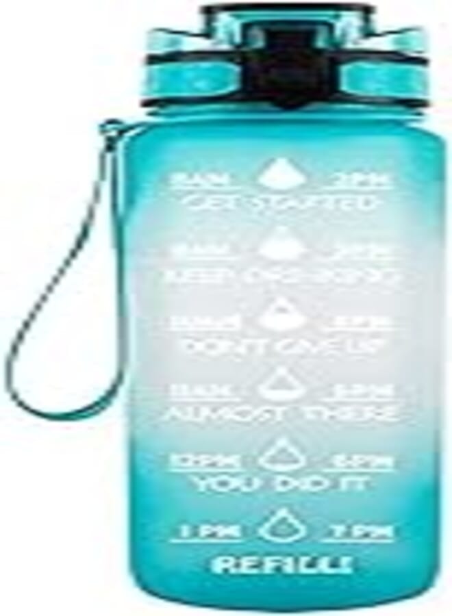 TGT Motivational Water Bottle 32oz/1L Leakproof BPA Free Portable Reusable Water Bottle with Time Marker to Ensure Kids Women Men Drink Enough Water (Green, Plastic)
