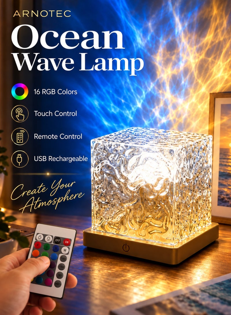 ARNOTEC Ocean Wave Projector Lamp – 16 Colors Aurora Northern Lights Night Light with Remote Control, Crystal Water Ripple Lamp for Bedroom & Room Decor - Image 1