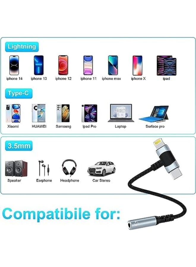 Lightning To 3.5 Mm Headphone Jack Adapter 2 In 1 Headphone Adapter For Iphone Type C To 3.5Mm Female Headphone Jack Adapter Compatible With Samsung Galaxy  - Image 4