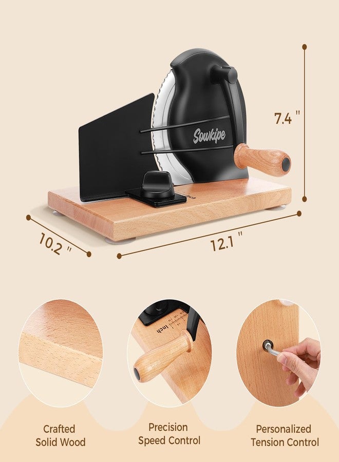 SOWKIPE Upgraded Manual Bread Slicer for Homemade Sourdough Bread, Adjustable Thickness Hand Crank Bread Cutter with Metal Guide, Scale Line, Even Slices, Suction Cups, Cover (Black) - Image 4