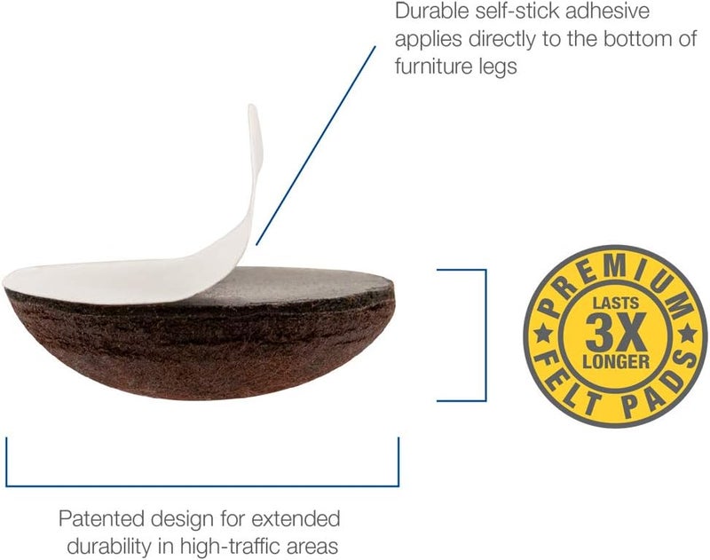 SoftTouch وسادات أثاث من الفelt 4735295N للاستخدام المطول للأسطح الصلبة وغير المستوية، دائرية 1 بوصة، بني، 16 قطعة - Image 2