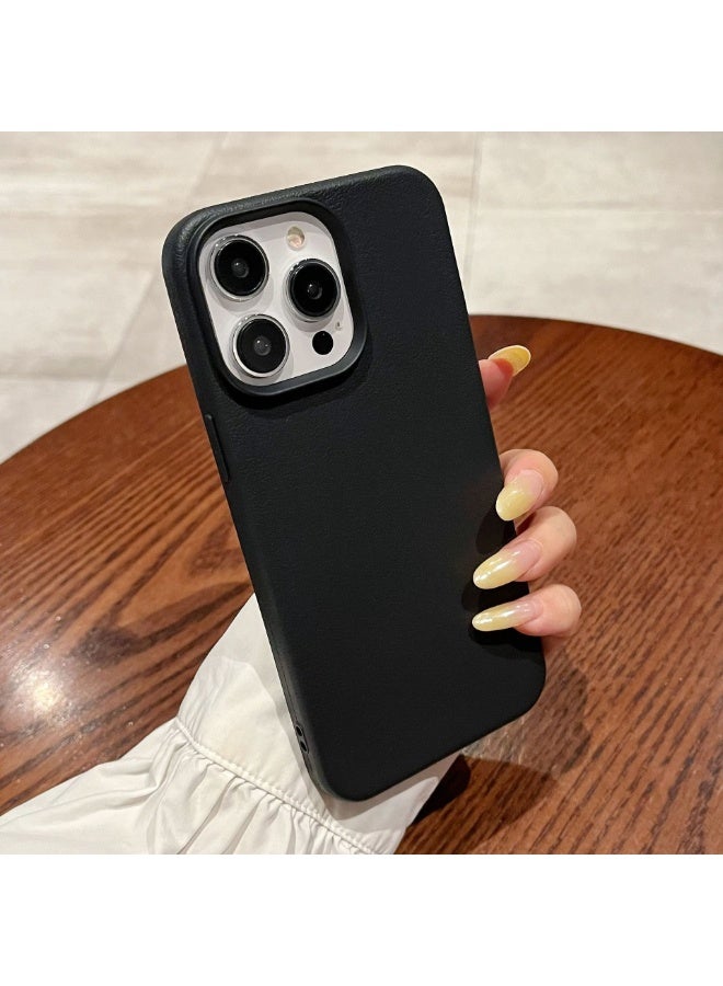 NIBEMINENT Solid Color Leather Pattern Protective TPU Case Cover For iPhone 15, Black - Image 2