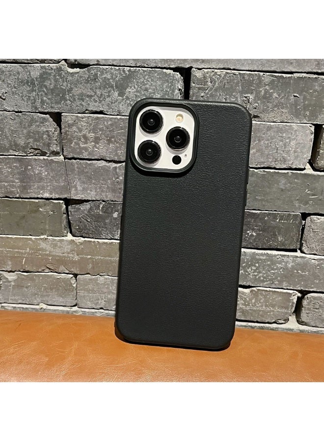 NIBEMINENT Solid Color Leather Pattern Protective TPU Case Cover For iPhone 15, Black - Image 1