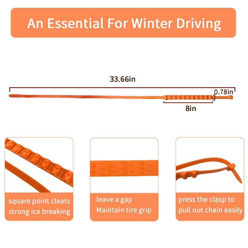 Gooyule Universal Anti-Skid Snow Tire Chains for Cars SUV Trucks - Adjustable 14-19 Inch Emergency Winter Traction Tire Chains, Easy Installation Heavy Duty Anti-Slip Ice Road Tire Chains (Orange) - Image 4