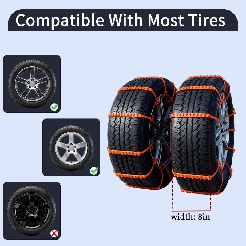 Gooyule Universal Anti-Skid Snow Tire Chains for Cars SUV Trucks - Adjustable 14-19 Inch Emergency Winter Traction Tire Chains, Easy Installation Heavy Duty Anti-Slip Ice Road Tire Chains (Orange) - Image 3