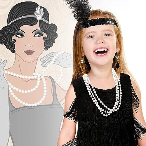 Xaatren 6 Pcs Girls 1920s Flapper Dresses Costume Set Roaring 20s Gifts Accessories Kids Birthday PartyMedium - Image 5