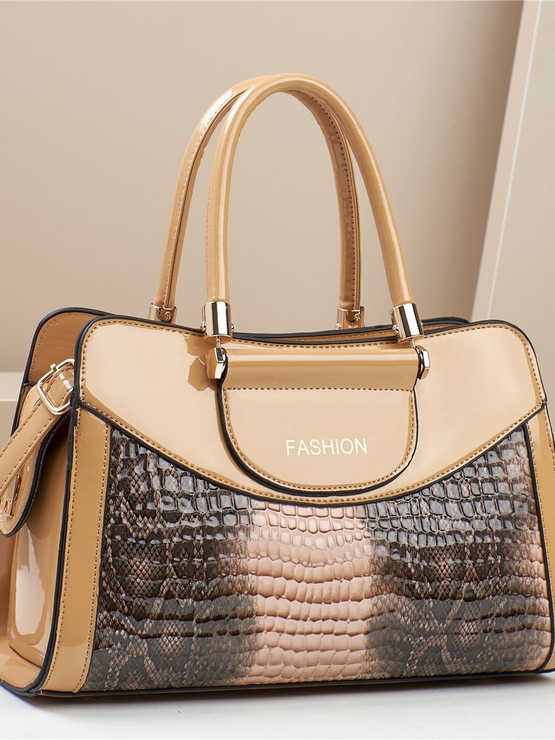 New Trendy All-Match Bright Leather Crocodile Pattern Middle-Aged Women'S Shoulder Handbag Large Capacity Fashionable Commuter Crossbody Bag - Image 4